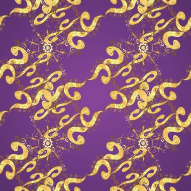 Yinelenen öğeleri ile sorunsuz arka plan. Sarı ve mor ve altın desen. Zarif vektör Klasik desen.
