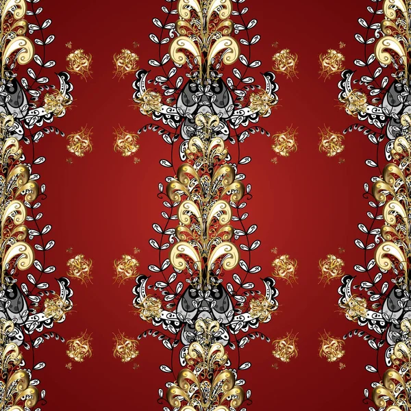 Vintage Motivo Floreale Barocco Senza Cuciture Oro Nero Rosso Elemento — Vettoriale Stock