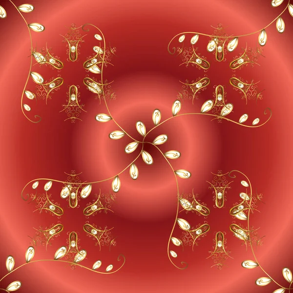 Золотой Узор Красный Оранжевый Цвета Золотыми Элементами Бесшовный Рисунок Восточного — стоковый вектор