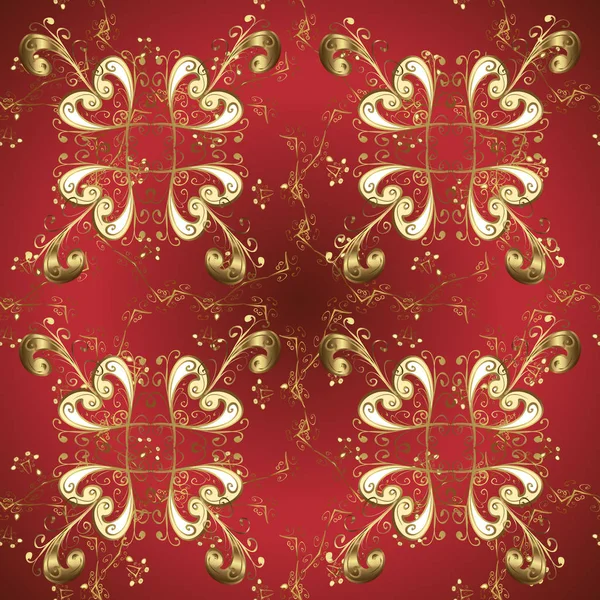 伝統的な東洋の装飾 黄金の要素と茶色と赤の色のシームレスなパターン ベクトルの図 ゴールデン クラシックなシームレス パターン クラシックなビンテージ背景 — ストックベクタ