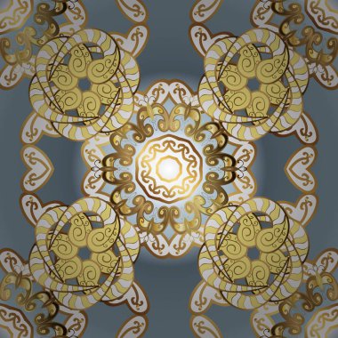 Tasarımlarınız için duvar kağıdı. Sarı ve nötr renkler altın çiçek elemanları ile altın seamless modeli. Vektör geometrik arka plan. Altın rengi Dikişsiz illüstrasyon.