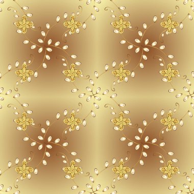 Classic vintage background. Seamless pattern on beige and neutral colors with golden elements. Classic vector golden seamless pattern. Traditional orient ornament.