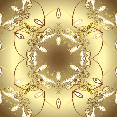 Tarafsız ve bej renklerde altın desenli altın elementler. Geleneksel vektör yön süsü. Kusursuz klasik altın desen.