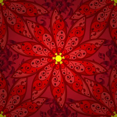 Vektör çiçek desenli çiçekli doodle tarzında. Vektör çizim. Nazik, bahar çiçek sarı, kırmızı ve siyah renkler.