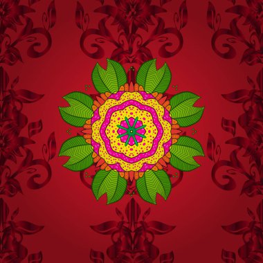 Güzel yaprakları sarı, yeşil ve kırmızı renkler. Seamless modeli. Tropikal yaprak, orman yaprak, dal ağaç sorunsuz vektör çiçek desenli arka plan. Vektör çizim.