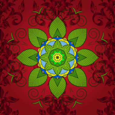 Mavi, yeşil ve kırmızı renkler desen. Mürekkep el çizili şekiller. Doodle ile el çekilmiş sorunsuz vektör desen bırakır.