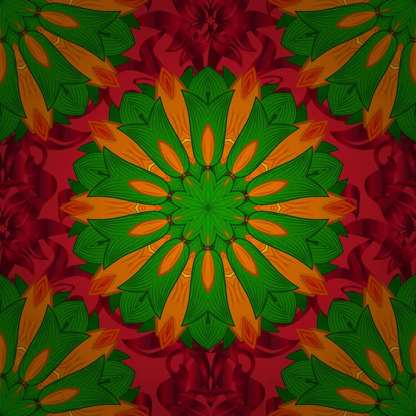 Vintage Vektor Dekorative Elemente Mandalas Grün Orange Und Rot Islam — Stockvektor