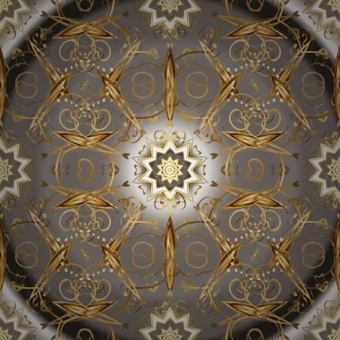 Damasko Dikişsiz desen yinelenen arka plan. Altın çiçek süsleme barok tarzı. Antika altın yinelenebilir duvar kağıdı. Gri ve bej renkleri altın öğesi.