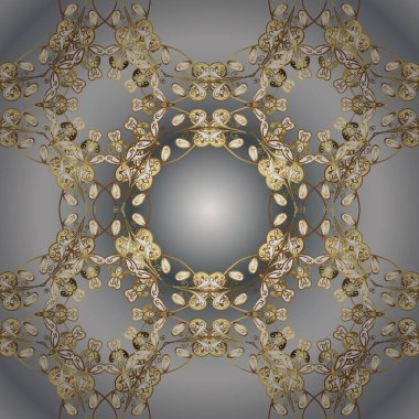 Doğum günü, davet veya afiş için tebrik kartı için iyi. Vektör çizim. Gri ve beyaz renkleri altın. Dikişsiz Ortaçağ çiçek Kraliyet desen. Dekoratif simetri arabesk.