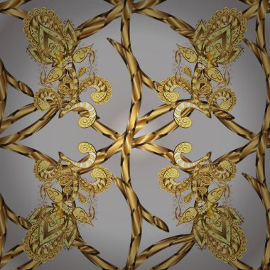 Noel altın kar tanesi sorunsuz desen. Sembol tatil, Yeni Yıl kutlama vektör altın desen. Kış kar doku duvar kağıdı. Gri ve sarı renklerde altın kar taneleri.