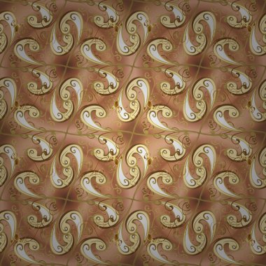 2019 Noel 'i, kar tanesi, yeni yıl. Altın elementlerle bej ve kahverengi renklerde klasik, pürüzsüz desen.