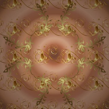 Paisleys zarif çiçek vektör Dikişsiz desen arka plan duvar kağıdı illüstrasyon vintage şık güzel modern 3d çizgi sanat altın ve bej ve kahverengi paisley çiçek yaprakları ve süs eşyaları.
