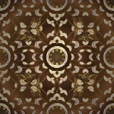 Seamless oryantal klasik altın modeli. Altın yinelenen öğeleri üzerinde bir kahverengi ve beyaz renkleri ile vektör arka plan.