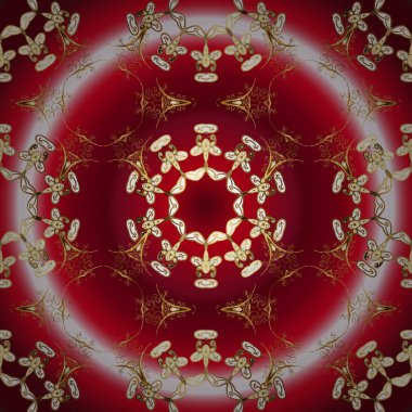 Vintage kartı, kroki, ambalaj, Tekstil için tasarım. Vektör çizim. Dekoratif desen altın öğeleri. Altın şablonu. Kraliyet retro kırmızı, pembe ve nötr renkler. Çiçek klasik doku.