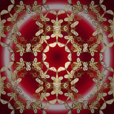 Red, brown and white colors with golden elements. Ornamental golden pattern. Vector golden floral ornament brocade textile and glass pattern. Gold metal with floral pattern.