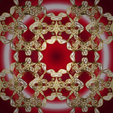 Christmas, snowflake, new year. Golden ornamental pattern on red, brown and beige colors with golden elements. Ornamental vintage pattern on red, brown and beige colors with golden elements.