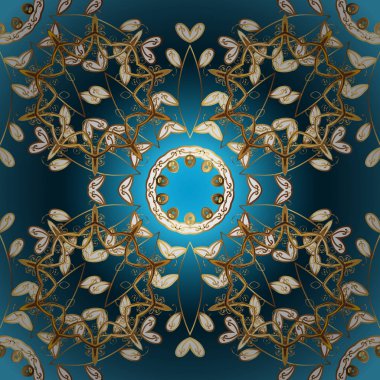 Oryantal süs süsleme Barok tarzında. Mavi, kahverengi ve beyaz renkleri altın elemanları ile geleneksel klasik altın vektör desen.