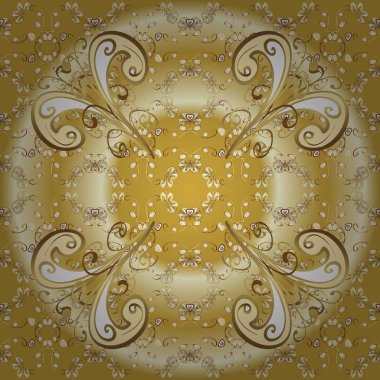 Vektör soyut çiçek çelenk altın doodle fantezi yaprak ve çiçek bir sarı, bej ve nötr renkler. El çekilmiş dekoratif çerçeve, albüm kapağı, tebrik kartı, vintage Art deco tarzında.