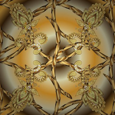 Klasik vintage arka plan. Sorunsuz klasik bej ve sarı ve altın desen vektör. Geleneksel şark süsleme.