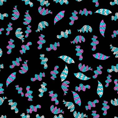 Vektör çizim. Güzel arka plan. Mavi, mor ve siyah renkler. Kağıt ambalaj için karalamalar desen.