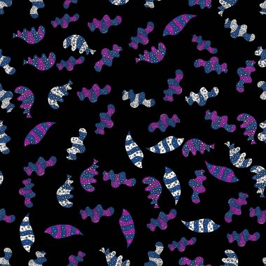 Seamless pattern Abstract cute background. Doodles pattern. Black, blue and violet on colors. Design wrapping and gift paper, greeting cards, banner and posters design. Vector illustration.