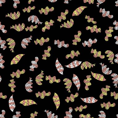 Siyah, sarı ve nötr renkler üzerinde karalamalar. Sorunsuz arka plan deseni. Vektör - hisse senedi. Suluboya, elle çizilmiş.