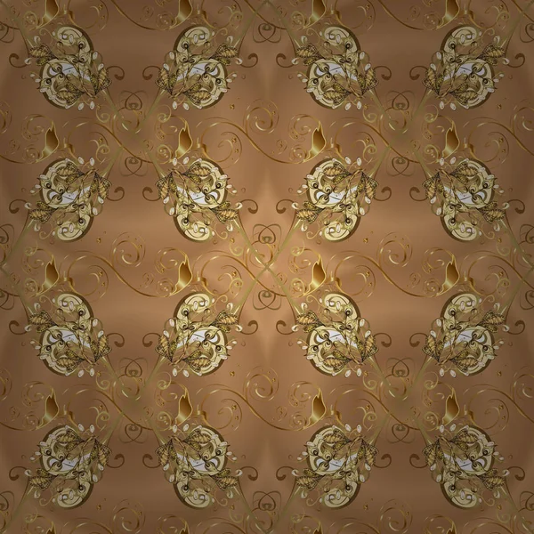 Gold Floral Ornament Baroque Style Gold Wallpaper Texture Background Damask — Stock Vector