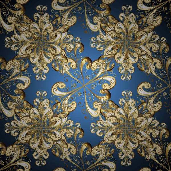 Motif Doré Sur Les Couleurs Bleu Beige Marron Avec Des — Image vectorielle