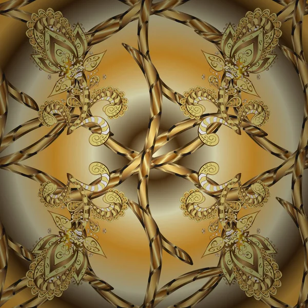 Klasik vintage arka plan. Sorunsuz klasik bej ve sarı ve altın desen vektör. Geleneksel şark süsleme.