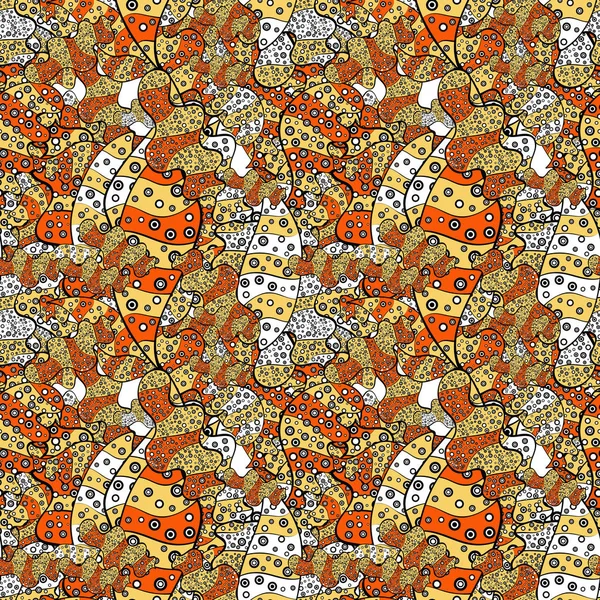Abstraktes Nahtloses Vektormuster Mit Handgezeichneten Floralen Elementen Sanfte Kritzeleien Orange — Stockvektor