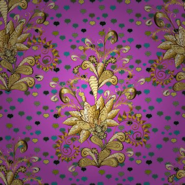 Soyut etnik vektör seamless modeli. Arka plan doku, duvar kağıdı, mor, kahverengi ve sarı renklerde çiçek tema. Kabile sanat boho baskı, vintage çiçek arka plan.