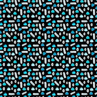 Siyah, beyaz ve mavi renkli arka plan üzerinde. Kesintisiz iş desen. Zinciri, finans simgesi engelleyin. Düz stil. Cryptocurrency logo iç çekme. Dijital para. Bitcoin kavramı. Vektör çizim.