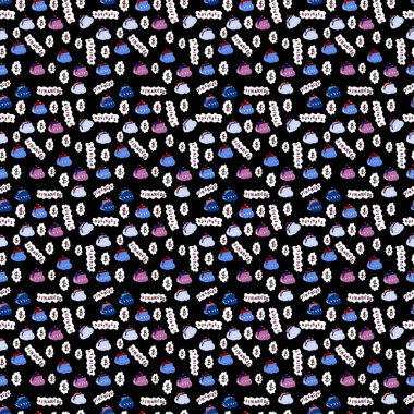 Arama motoru optimizasyonu vektör anahat simgeleri. Vektör. Seamless modeli iş desen. Siyah, beyaz ve mavi renkleri öğelerinde SEO.