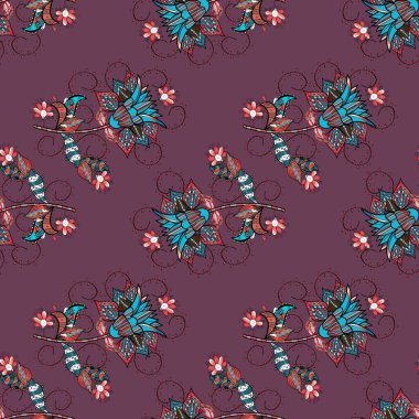 Kağıt, tebrik kartları, poster ve başlık sayfası kaydırma hediye tasarım tasarım. Vektör düz çiçek seamless modeli. Kahverengi, siyah ve mavi renkler çiçekler.