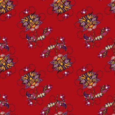 Modern kırmızı, siyah ve mor vektör arka plan duvar kağıdı illüstrasyon vintage hat sanat oyma desenli çiçekler, çiçekli süsler ile güzelleşmek. Çiçek el çekilmiş seamless modeli.