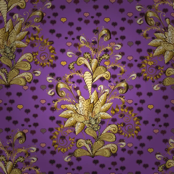 Kraliyet retro mor ve kahverengi renkleri üzerinde. Altın şablonu. Çiçek klasik doku. Seamless modeli altın öğeleri. Vektör çizim. Vintage için kart, duvar kağıdı, ambalaj, tekstil tasarım.