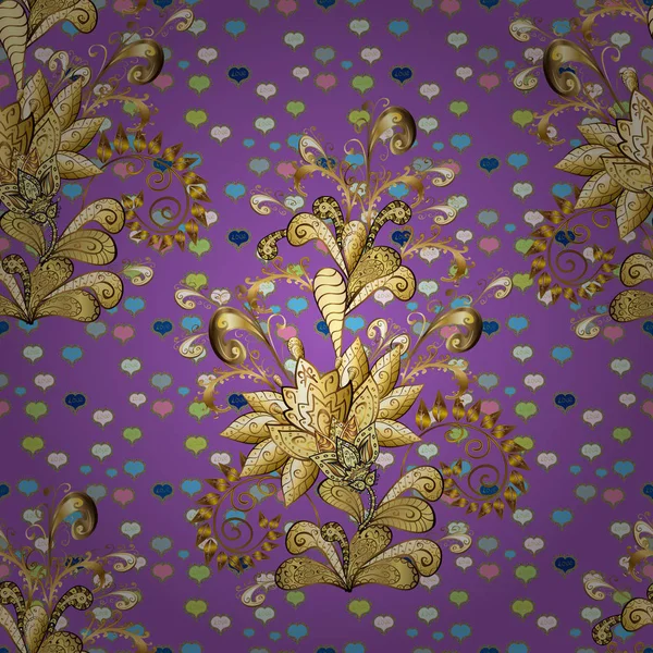 Vektor Gyllene Mönster Orientalisk Stil Arabesker Gyllene Mönster Violett Och — Stock vektor