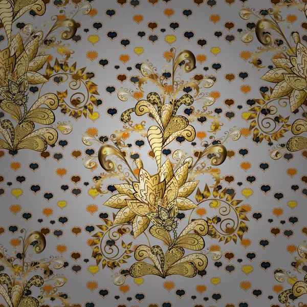 Motif Floral Éléments Dorés Sur Les Couleurs Marron Gris Modèle — Image vectorielle