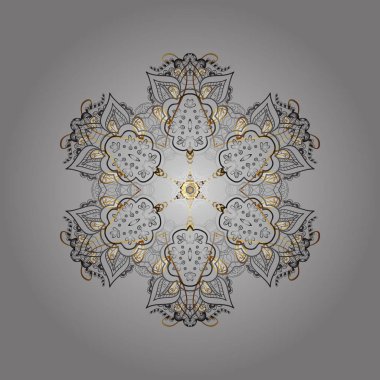 Farklı kar tanesi toplama vektörü, altın rengi kış elementleri. Şirin kar taneli, soyut rengarenk vektör Noel arkaplanı.