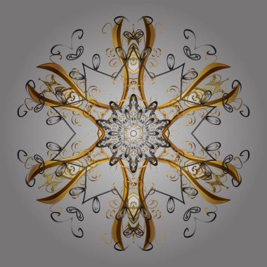 Renkli arka plan üzerinde izole sevimli kar taneleri. Bir altın renkleri üzerinde kar taneleri. Vektör çizim. Kar tanesi vektör desen.