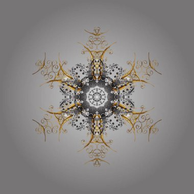 Xmas Frost kar taneleri izole edilmiş siluet sembolü. Meteoroloji buz koleksiyonu. Kış Noel 'inde kar bembeyaz kristal element. Vektör tasarımı. Kar Tanesi vektör simgesi arkaplan gri ve kahverengi.