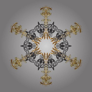 Illüstrasyon. Kar taneleri, kar yağışı. Düşen Noel stilize kar taneleri. Güzel vektör altın kar taneleri renkli bir arka plan üzerinde izole.