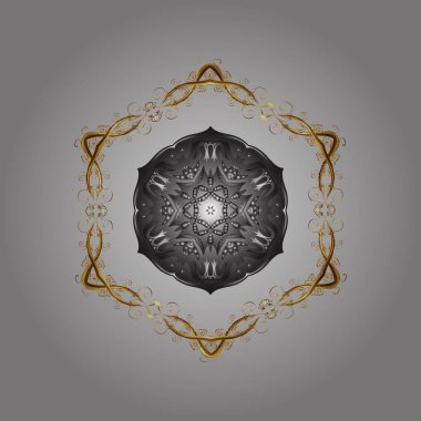 Renkli arka plan üzerinde izole güzel kar taneleri. Vektör çizim. Kar taneleri radyal altın renkleri.