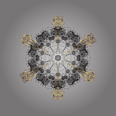 Şirin soyut kar tanesi vektör tasarımı. Düz kar doodle simgeler, kar siluet Noel afiş, kartları için altın renkte pul. Yeni yıl kar tanesi.