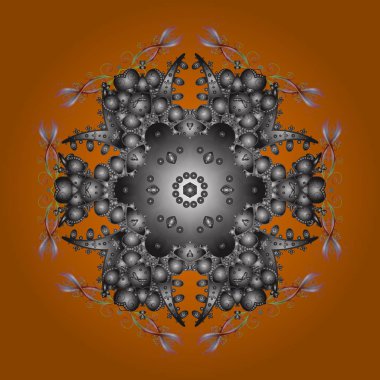 Turuncu, gri ve tarafsız kar taneleri bir turuncu, gri ve nötr renkler. Vektör çizim. Renkli arka plan üzerinde izole sevimli kar taneleri. Kar tanesi vektör desen.