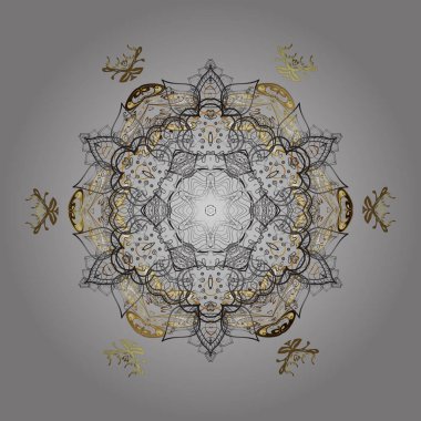 Düz kar karalama ikonları, kar taneleri silueti noel afişi için altın renklerde, kartlar. Güzel soyut kar taneleri vektör tasarımı. Yeni yıl kar tanesi.