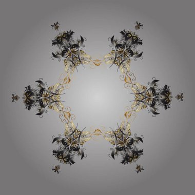 Yeni yıl kar tanesi. Altın renklerde sevimli soyut kar taneleri vektör tasarımı. Düz kar doodle simgeleri, noel afiş için kar gevreği siluet, kartlar.