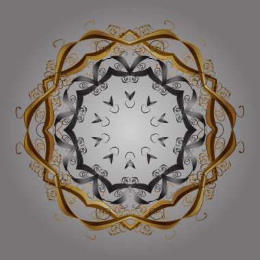 Vektör çizim. Altın renkleri ile kar taneleri. Renkli arka plan üzerinde izole sevimli kar taneleri.