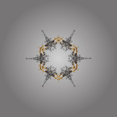 Siluet snow flake izole altın renkleri imzala. Grafik öğesi dekorasyon. Sembol dondurulmuş, kış, Noel, yeni yıl tatili. Düz tasarım. Kar tanesi mozaik simgesi. Vektör çizim.