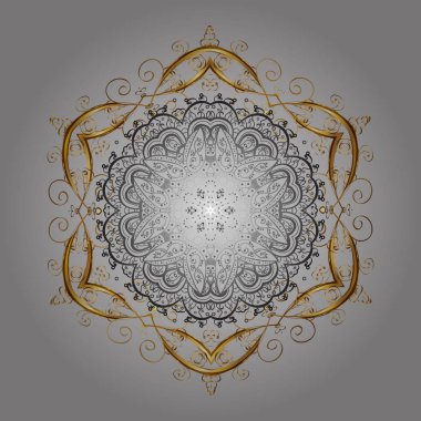 Renkli arka plan üzerinde izole sevimli kar taneleri. Altın renkleri ile kar taneleri. Vektör çizim.